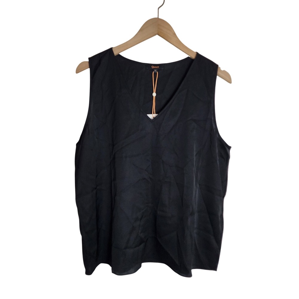 Quince V-Neck Cami Tank Top Women Large Black Silk Spandex Sleeveless Blouse NWT